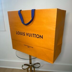 Large Louis Vuitton Orange Shopping Bag Blue Ribbon Handles